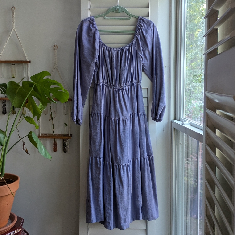 Anna Rae Midi Long Sleeve Dusty Blue Dress
